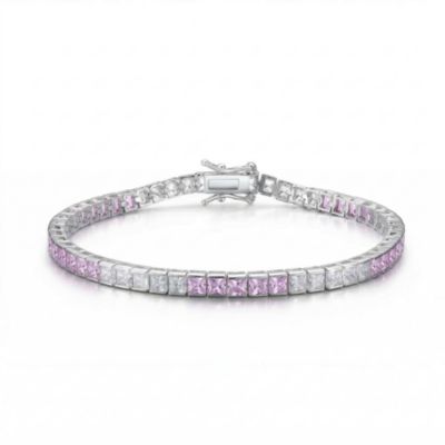 Sterling Silver with Colored Cubic Zirconia Tennis Bracelet in White Gold Plated or 14K Gold Plated
