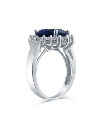 Classic Traditional 5CTW Royal Blue CZ Crown Halo Oval Cubic Zirconia Promise Ring Silver Plated