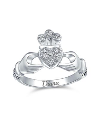 BFF Sorority Sister Cocktail Statement Ring with CZ Pave Heart Claddagh Design