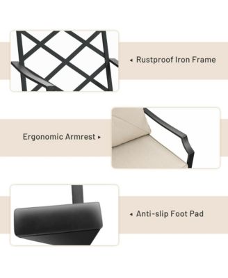 2 PCS Patio Dining Chairs Set with Padded Cushions Armrest Steel Frame