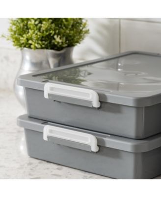USA 6 Qt. Plastic Storage Bins with Lids, 2 Pack, Flat Storage Container, Secure Latches, Stackable, Gray