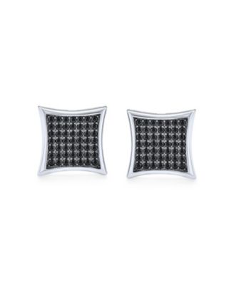 Black Square Kite Shaped CZ Micro Pave Cubic Zirconia Stud Earrings .925 Silver Screw back 7-12MM