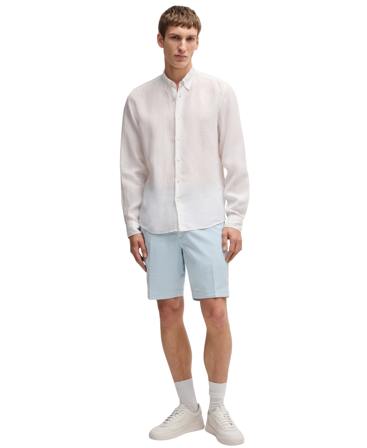 Hugo Boss Boss By  Men's Cotton-twill Slim-fit Shorts In Open Blue