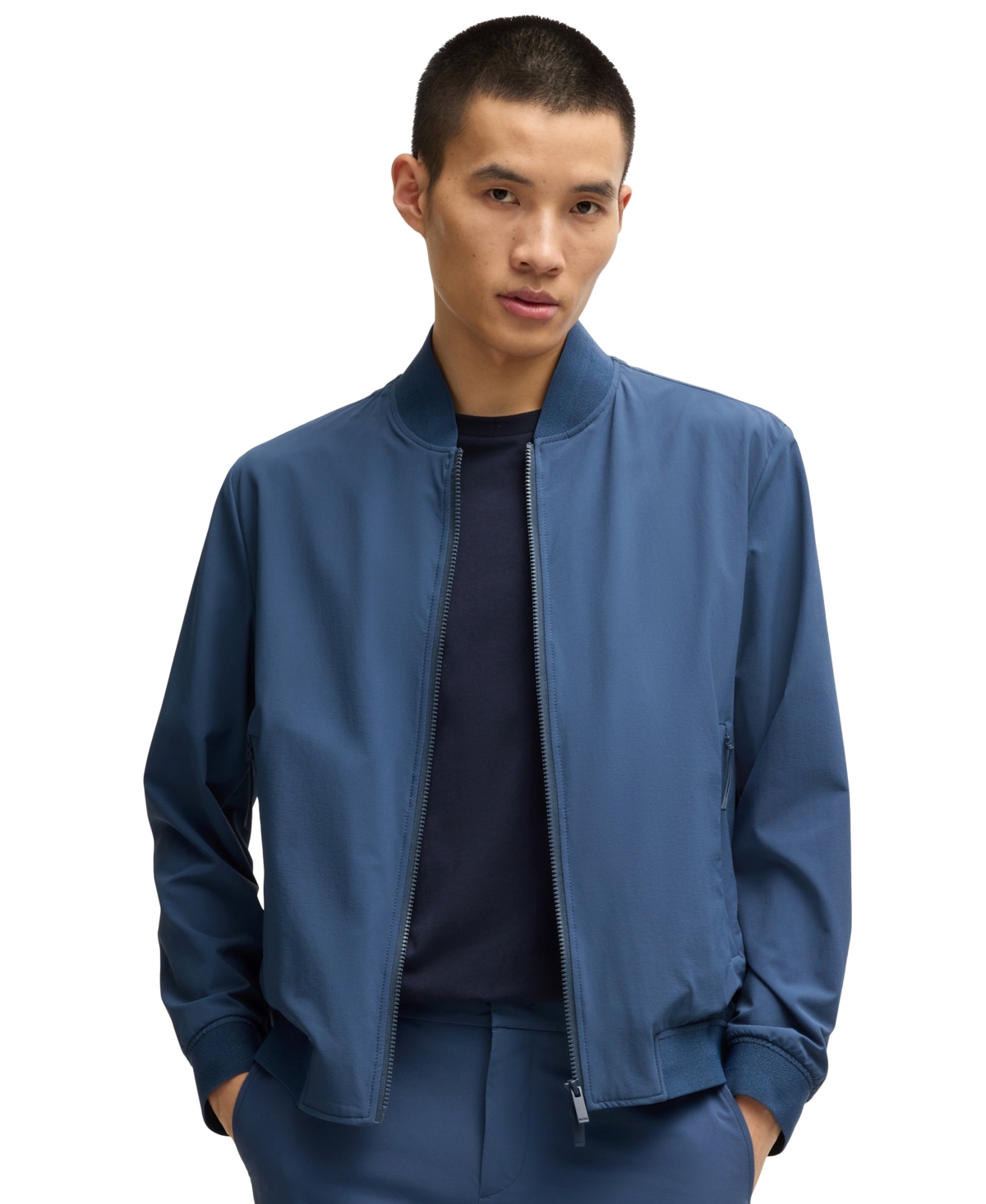 Boss by Hugo Boss Men's Knitted Trim Slim-Fit Blouson Jacket - Open Blue