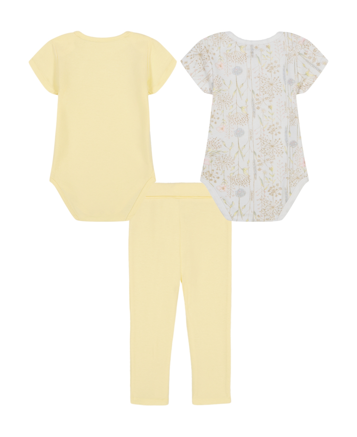Calvin Klein Baby Girls 3-piece Floral Pointelle Bodysuits And Leggings Set In White,double Cream