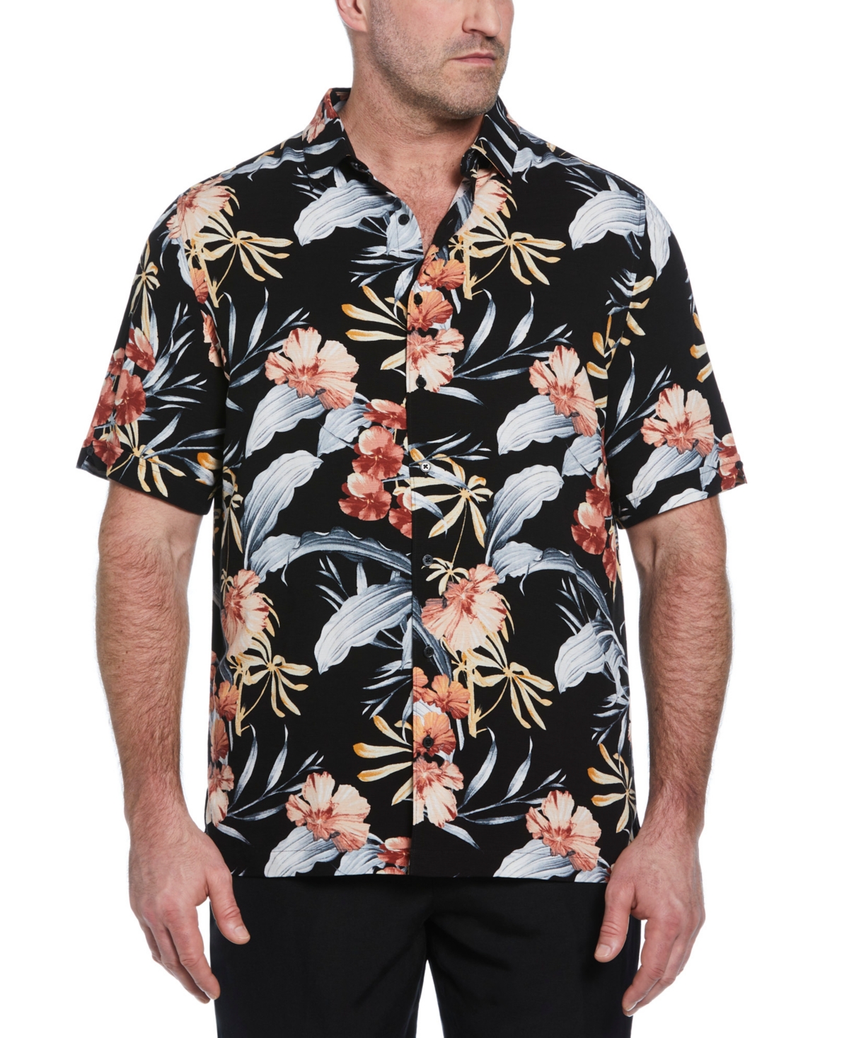 Men's Big & Tall Tropical Floral Shirt - Jet Black