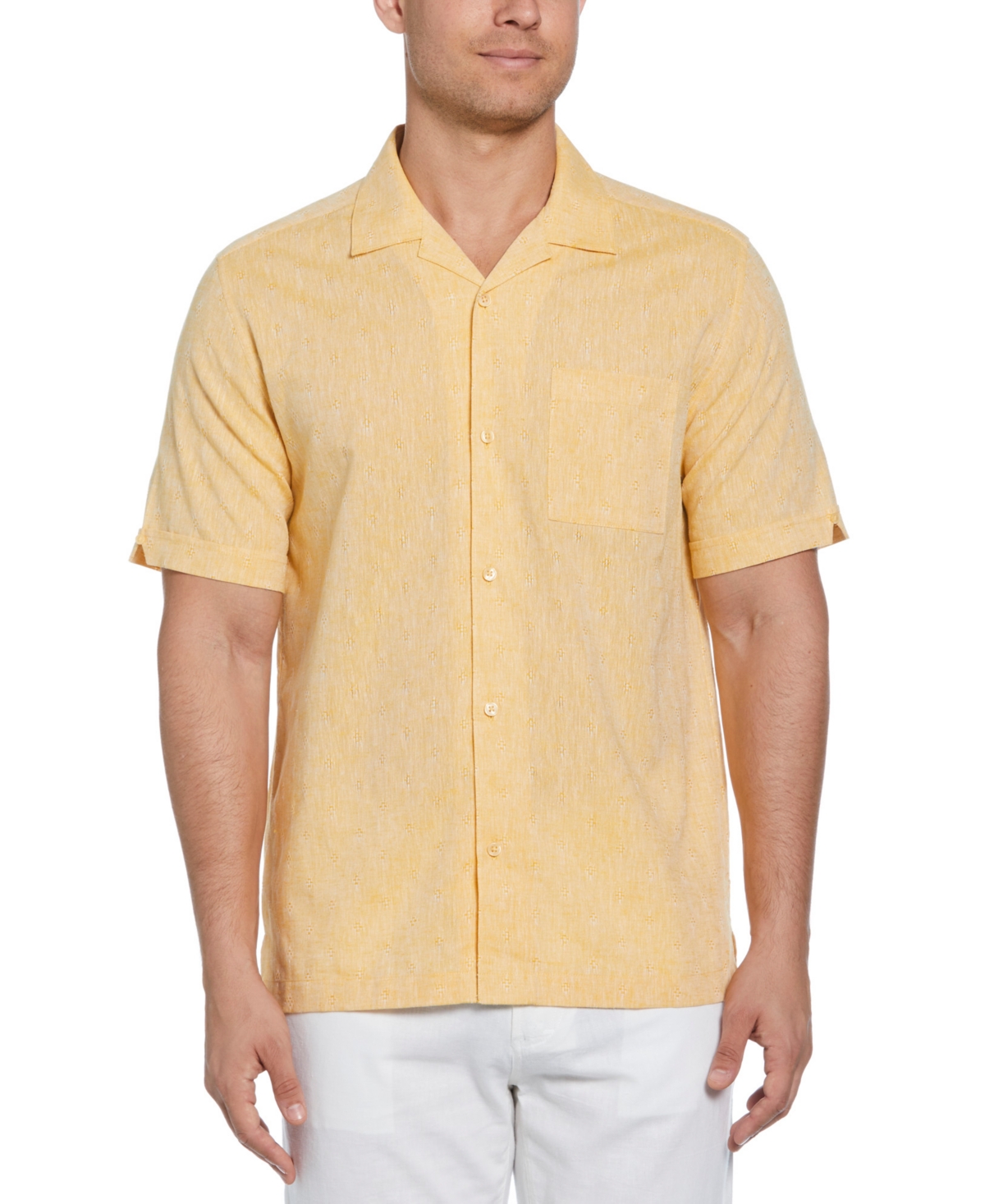 CUBAVERA MEN'S LINEN BLEND DIAMOND DOBBY PRINT SHORT SLEEVE BUTTON-DOWN SHIRT 