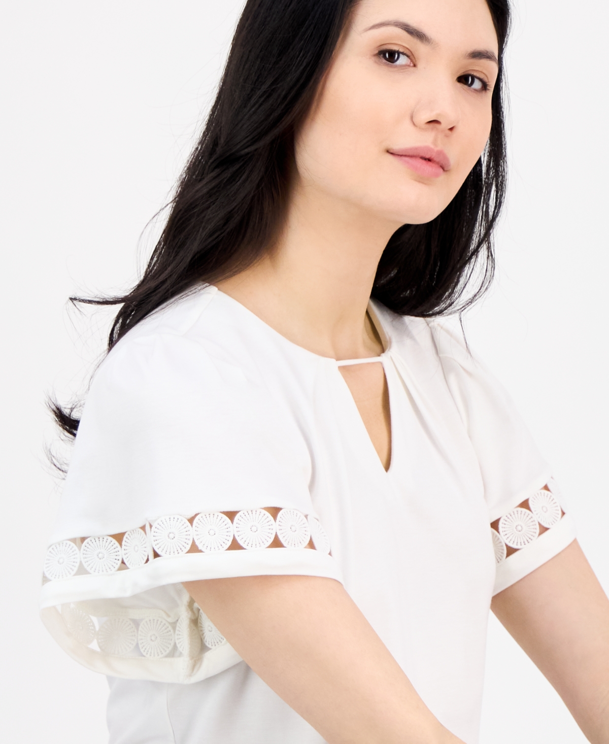 Anne Klein Harmony Keyhole Blouse In Bright White