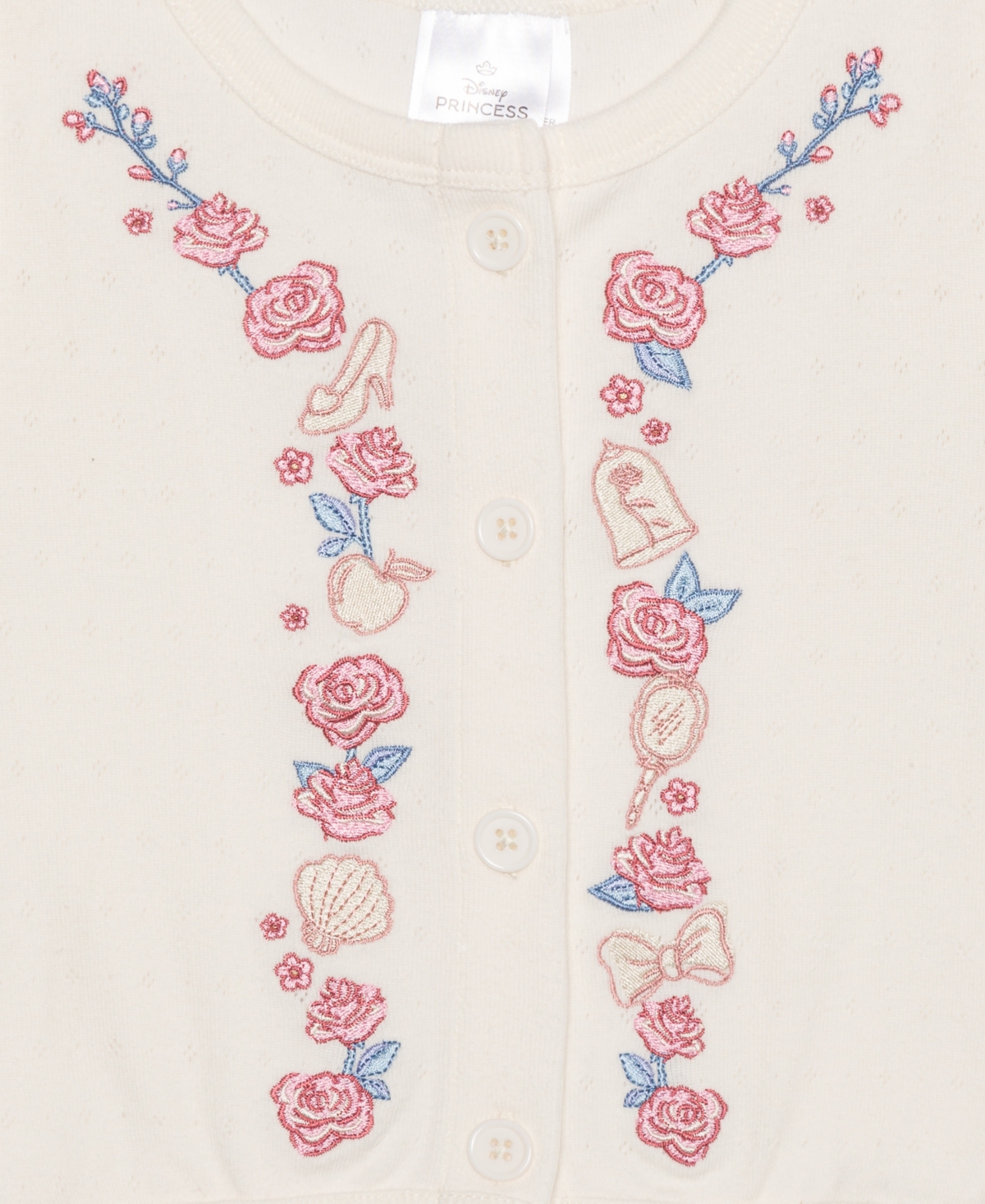 Disney Toddler And Little Girls Princess And Roses Short Sleeve Sweater In Ivory