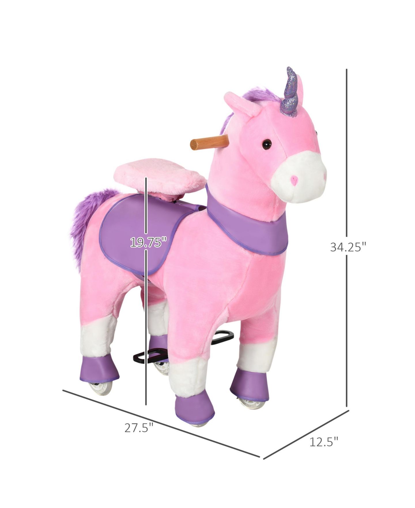 Детская игрушка Qaba Unicorn Walking Horse Ride-On with Rolling Wheels, 176 lbs. Capacity, Ages 3-6 — фото 3