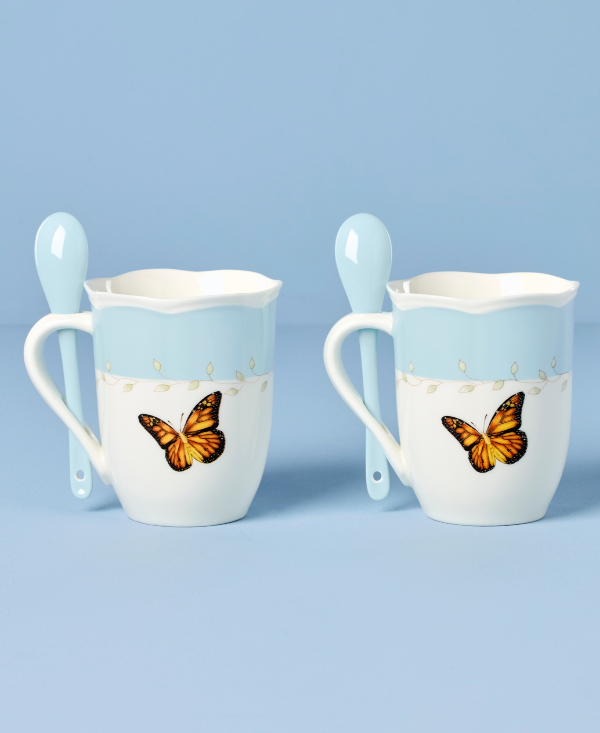 Lenox Butterfly Meadow Mugs With Spoons, Set Of 2 In Blue