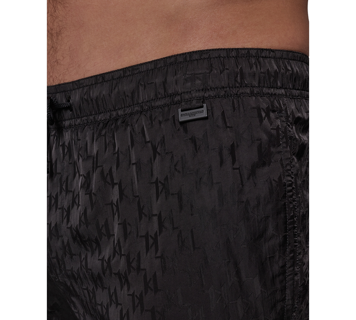 Karl Lagerfeld Men's Euro Volley Jacquard 5" Swimsuit In Black