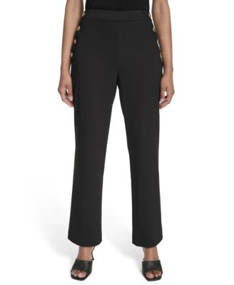 Halston - Women's Button-Detailed Mid-Rise Ankle Pants