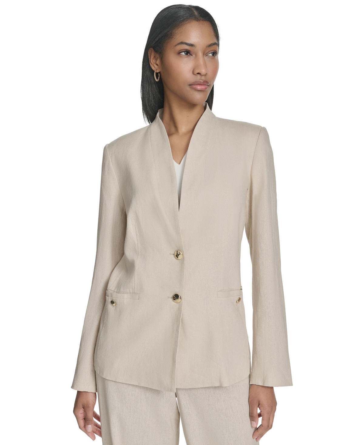 HALSTON WOMEN'S COLLARLESS TWO-BUTTON BLAZER 