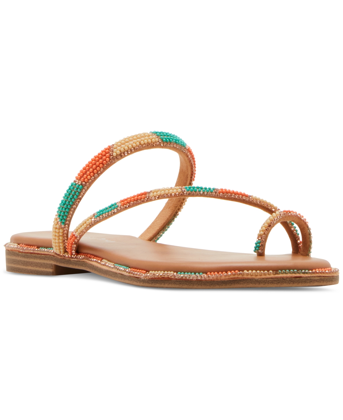 Spotlight-b Strappy Flat Sandals - Black Multi Rhinestone