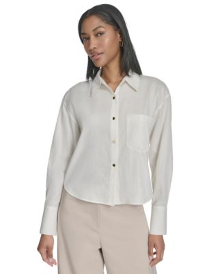 Halston - Women's Cropped Button-Front Shirt