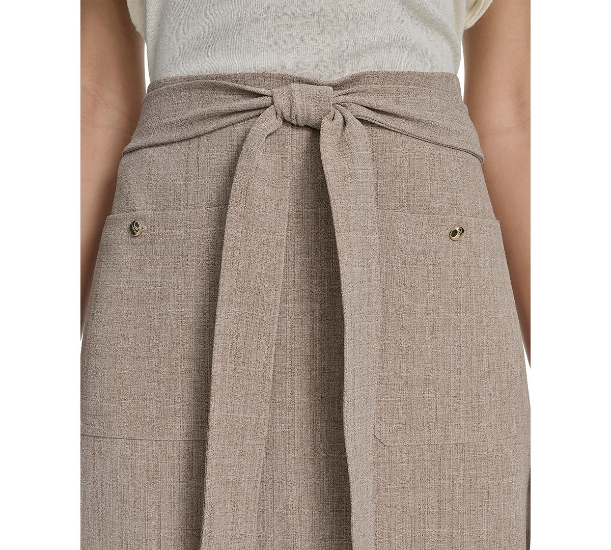 HALSTON WOMEN'S TIE-WAIST PATCH-POCKET MIDI SKIRT 