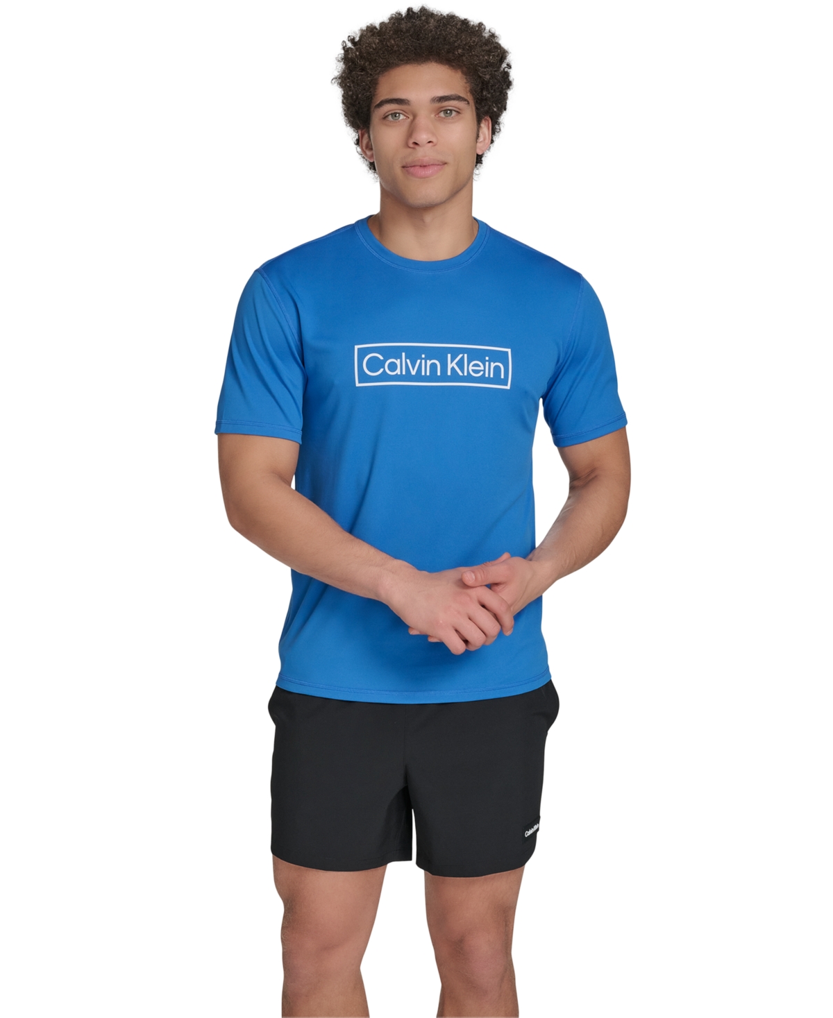 CALVIN KLEIN MEN'S LOGO SHORT-SLEEVE SWIM RASH GUARD 
