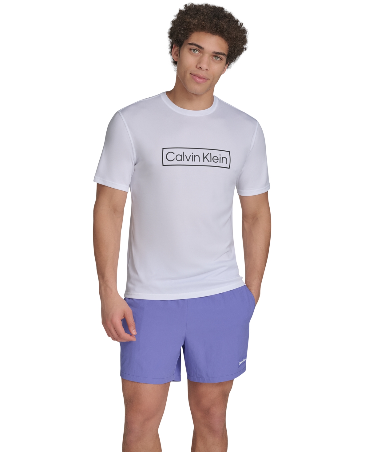 CALVIN KLEIN MEN'S LOGO SHORT-SLEEVE SWIM RASH GUARD 