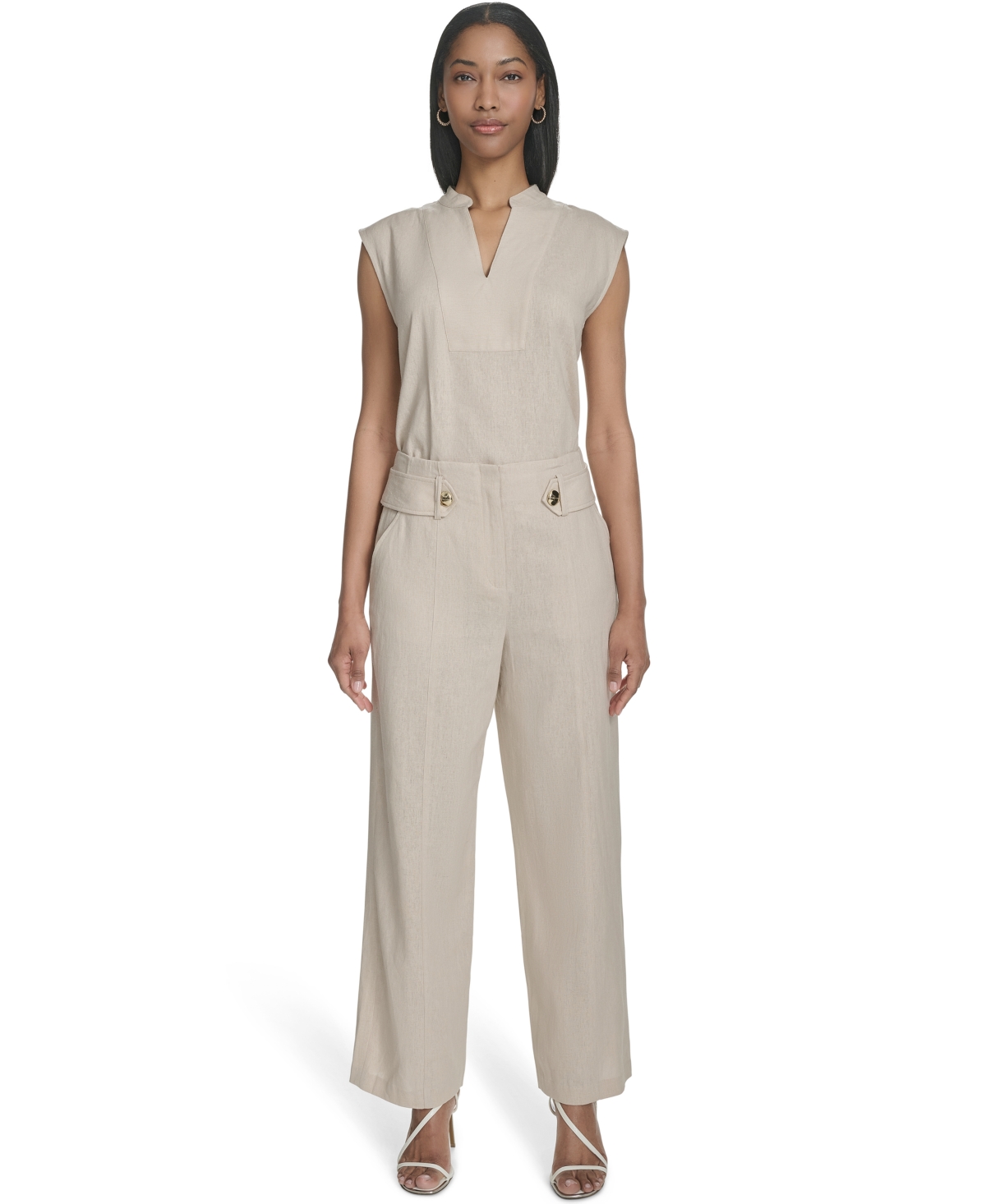 HALSTON WOMEN'S MID-RISE STRAIGHT-LEG TAB-WAIST PANTS 