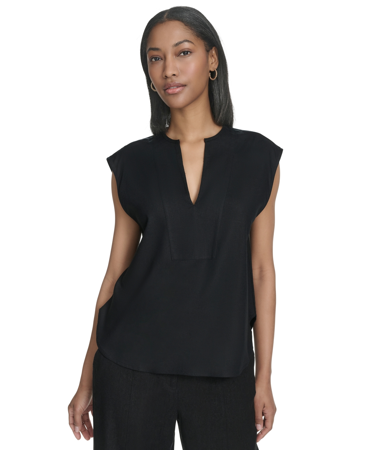 HALSTON WOMEN'S SPLIT-NECK SLEEVELESS FRONT-SEAM TOP 