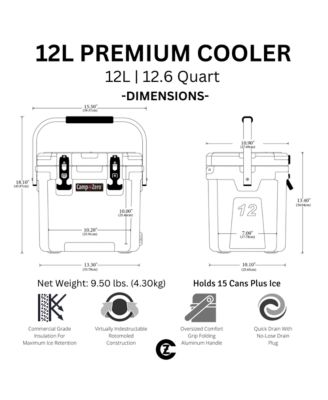 12 | 12.6 Qt. Premium Cooler with Molded-in Cup Holders and Folding Aluminum Handle | Clay