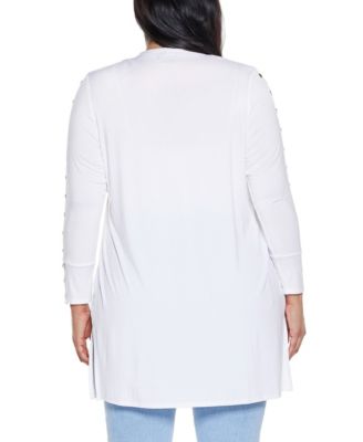 Plus Size Black Label Embellished Sleeve Knit Open Cardigan Sweater