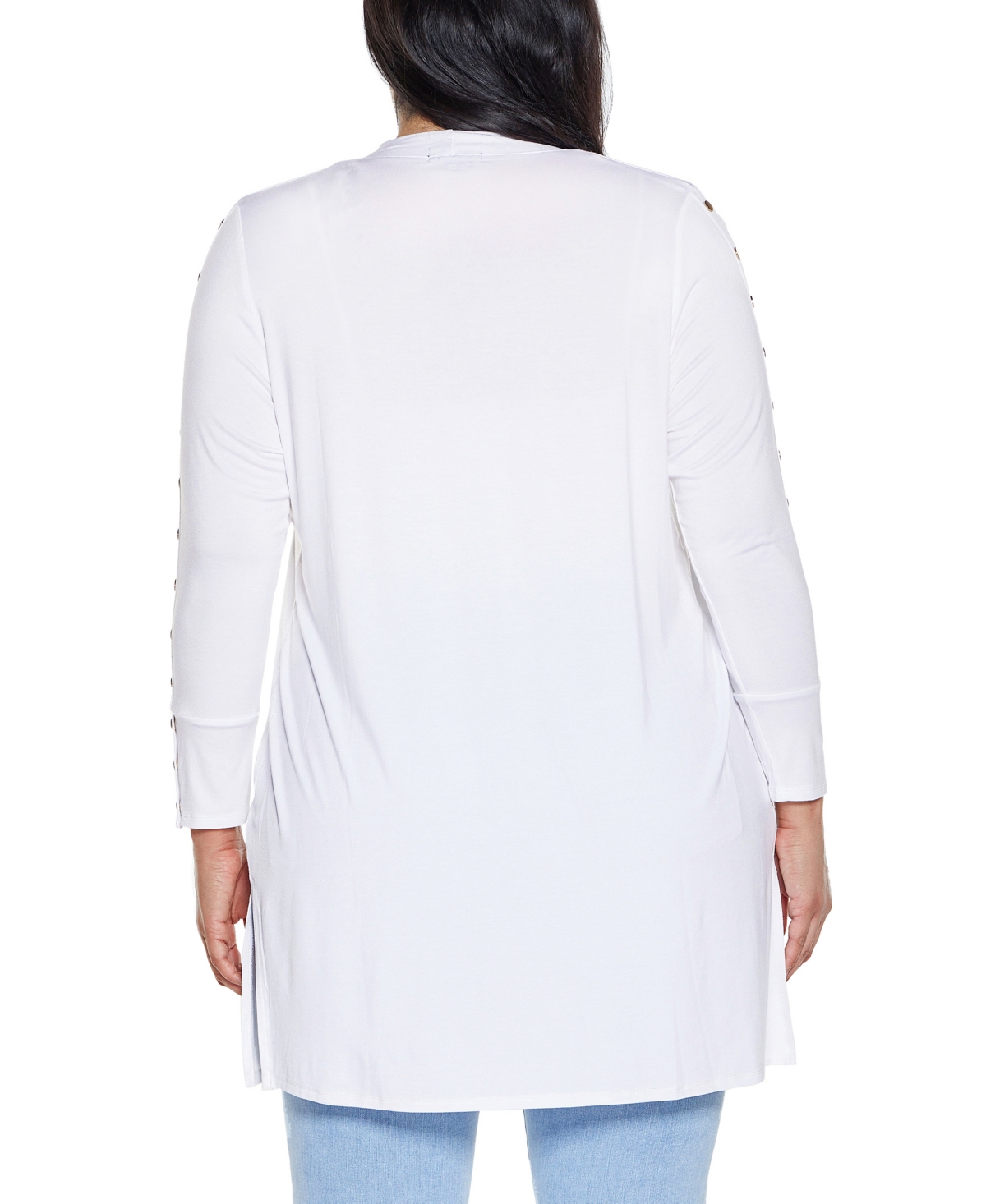 BELLDINI PLUS SIZE BLACK LABEL EMBELLISHED SLEEVE KNIT OPEN CARDIGAN SWEATER 