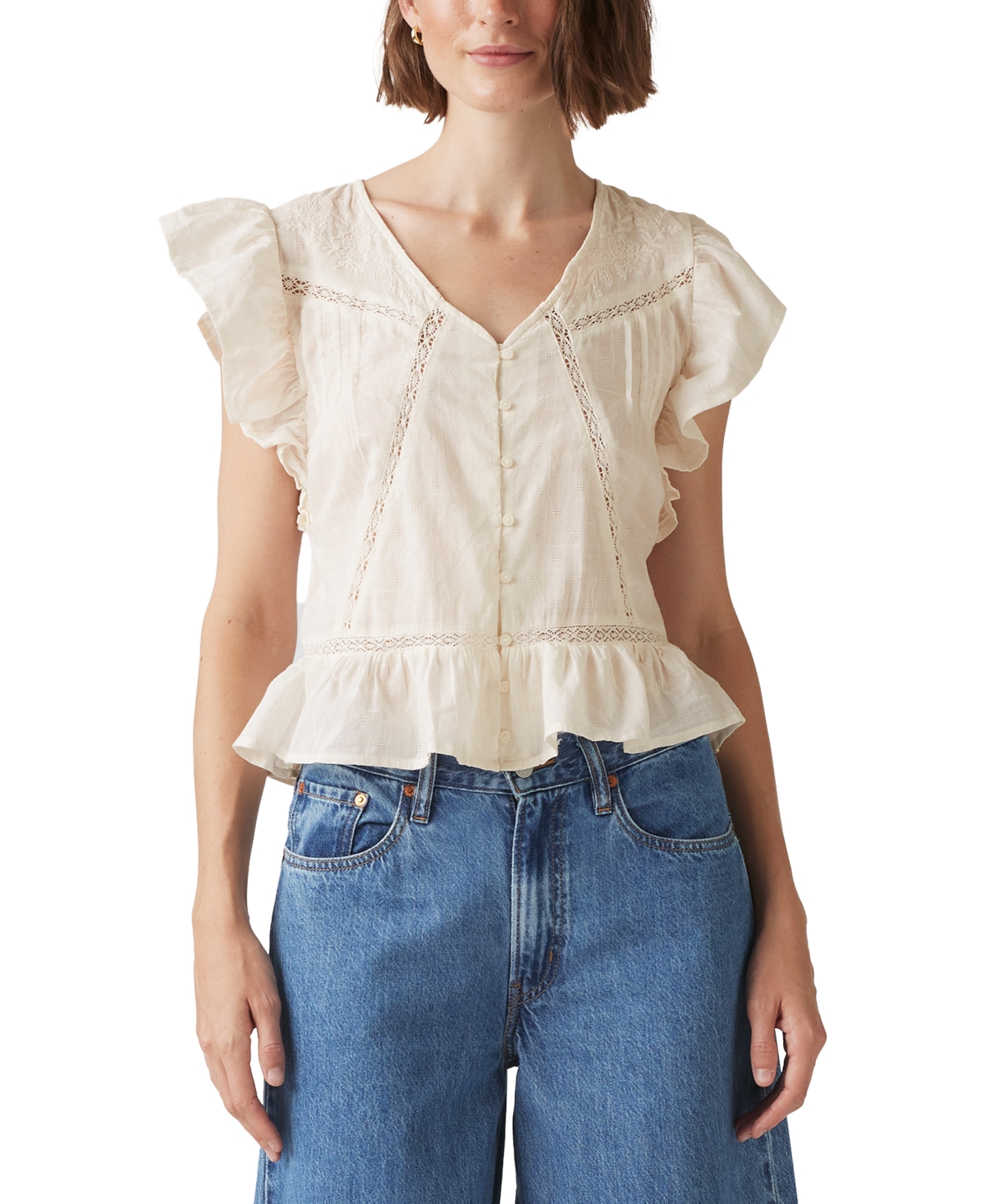Levi's Women's Aniston Cotton Ruffled Flutter-sleeve Blouse In Whisper White