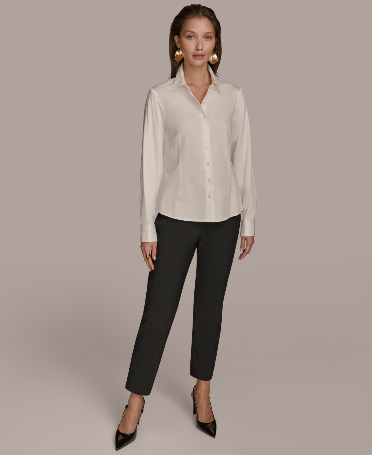 Donna Karan Women's Wrist-hardware Button-down Shirt In Cream