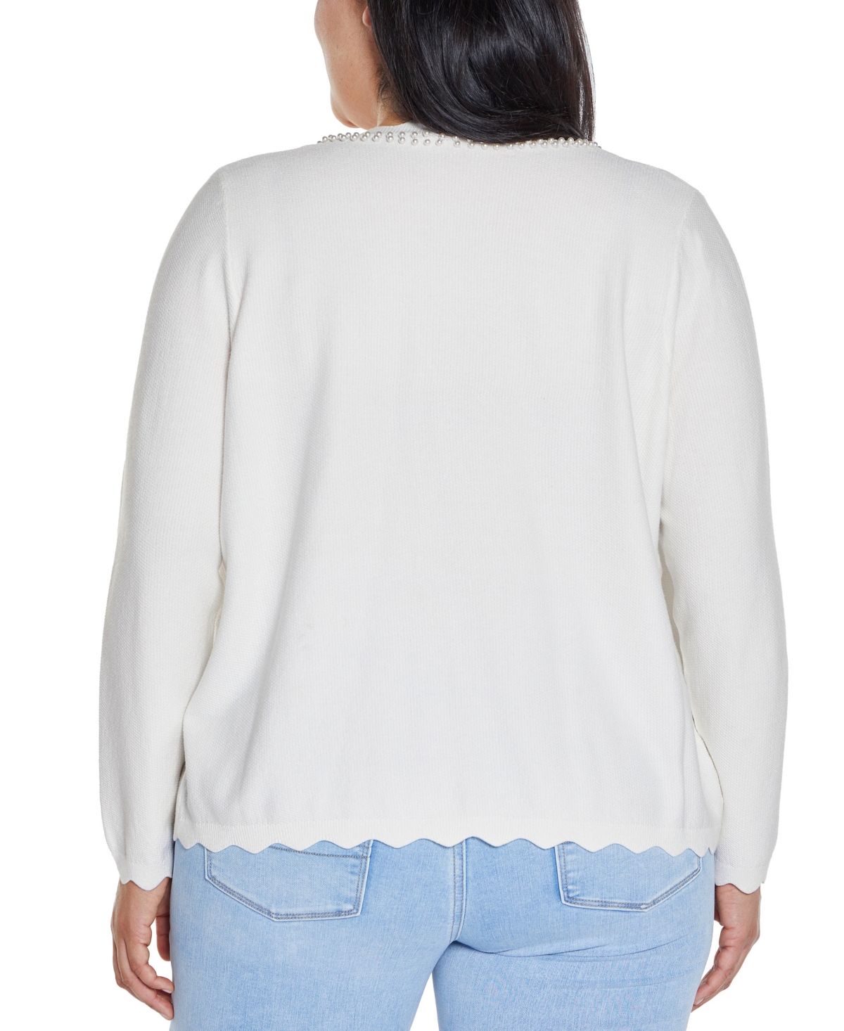 BELLDINI PLUS SIZE BLACK LABEL CULTIVATED-PEARL-TRIM OPEN CARDIGAN SWEATER 