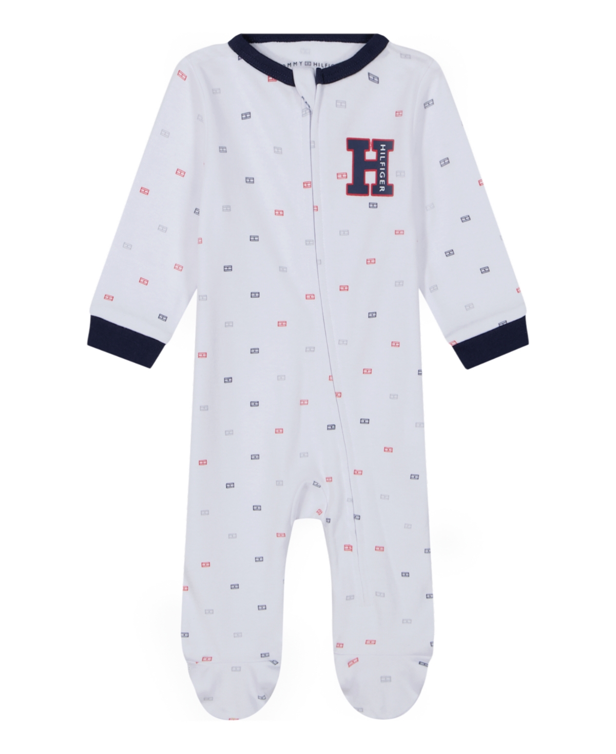Tommy Hilfiger Baby Boys One Piece Logo Print Footed Coverall In Brith White Print