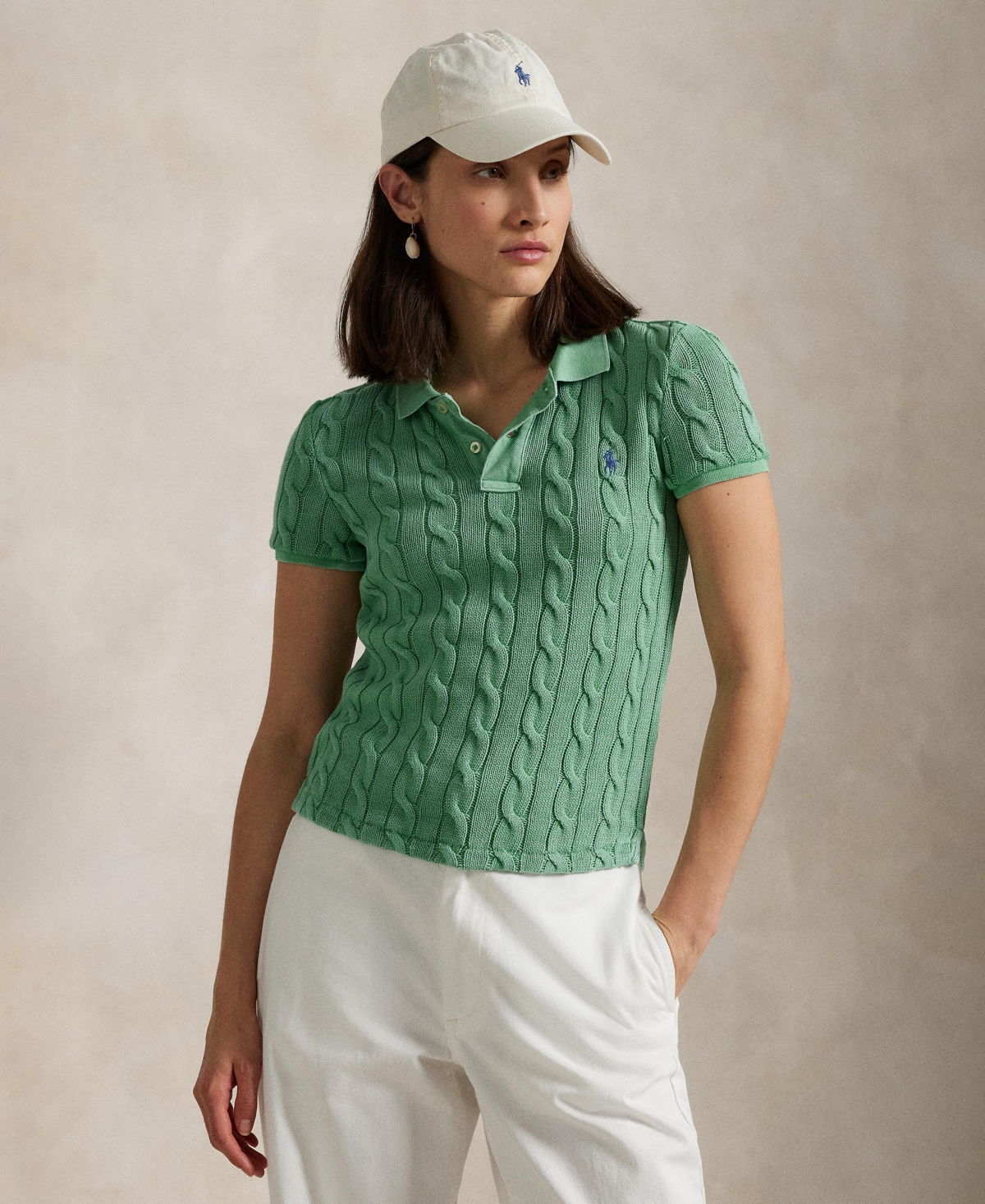 Shop Polo Ralph Lauren Women's Cable-knit Polo Shirt In Pistachio