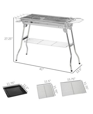 Portable Folding Charcoal BBQ Grill with Pan Storage Shelf Hooks