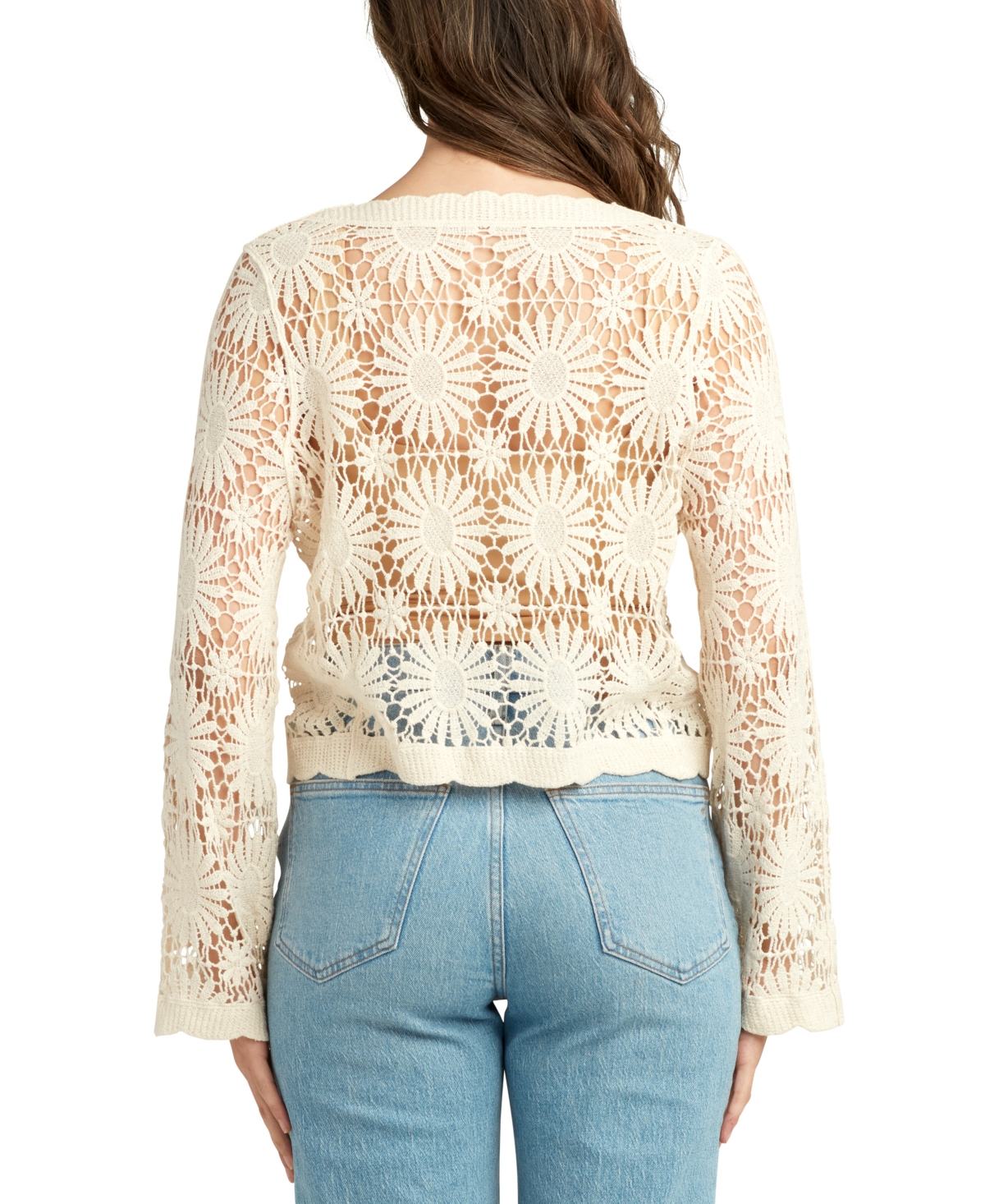 Bcx Juniors' Crochet V-neck Flare-sleeve Cardigan In Ivory