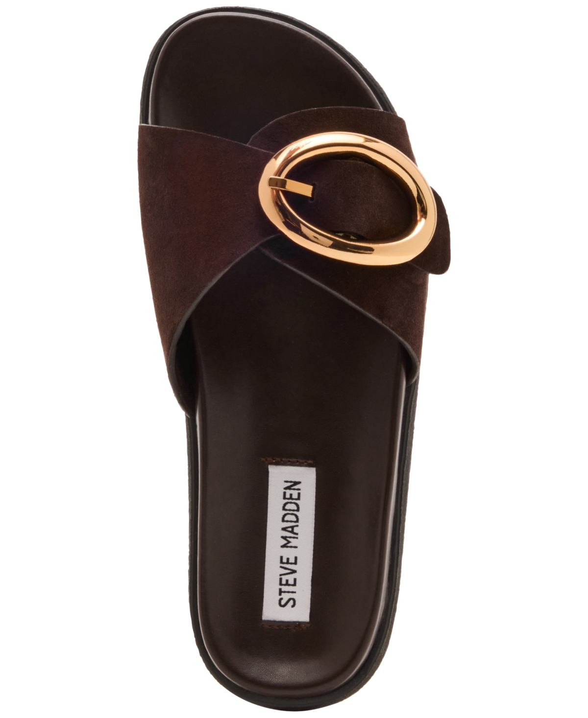 Shop Steve Madden Women's Mandie Buckle Slide Footbed Sandals In Dark Brown Suede