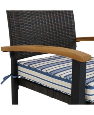 Outdoor Rattan and Acacia Wood Carlow Patio Dining Set with Table, Chairs, and Seat Cushions - 7pc