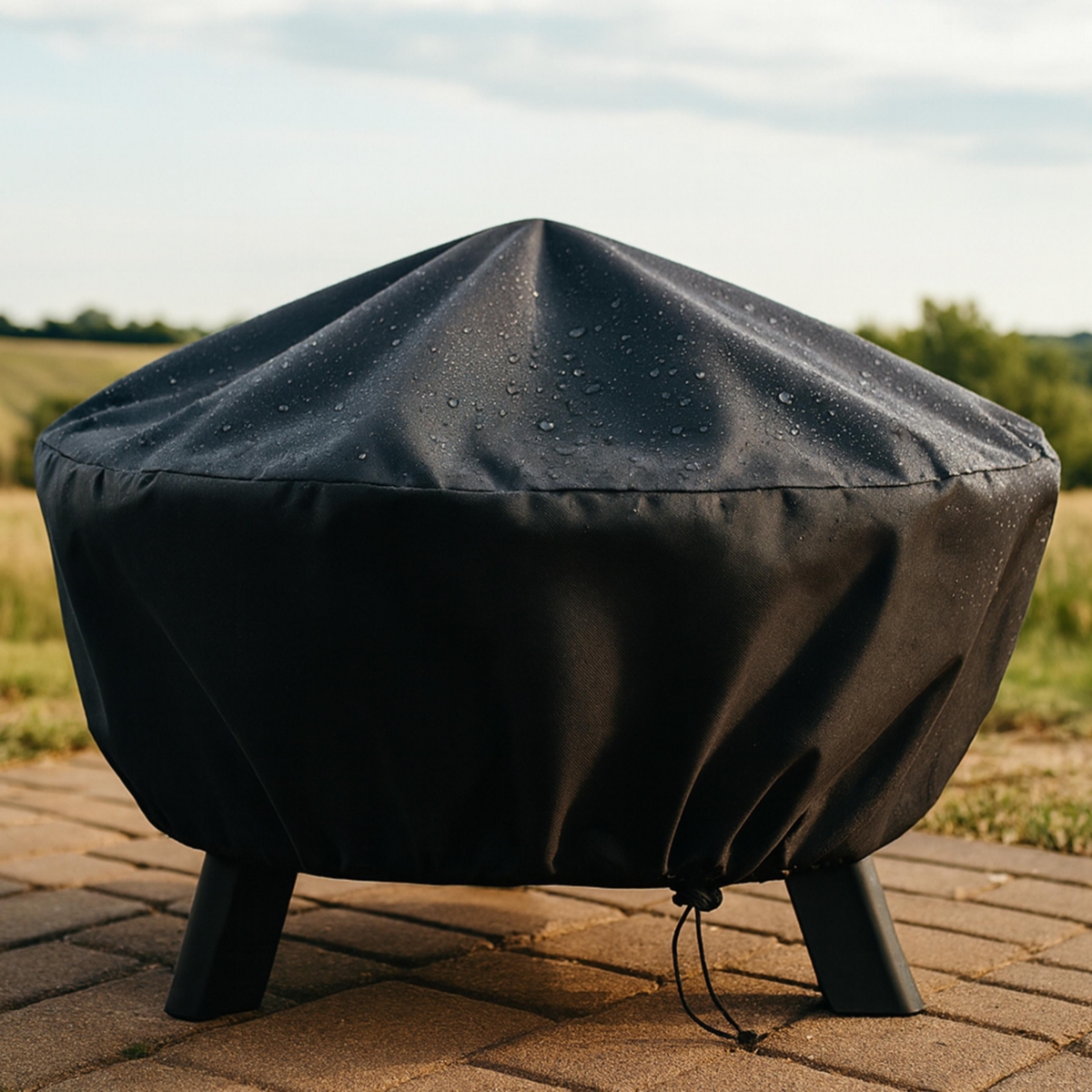Outdoor Heavy-Duty Weather-Resistant Vinyl Pvc Round Fire Pit Cover with Drawstring Closure