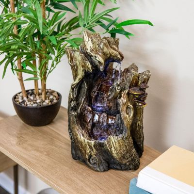Indoor Home Decorative Cascading Caves Waterfall Tabletop Water Fountain with LED Lights - 14"