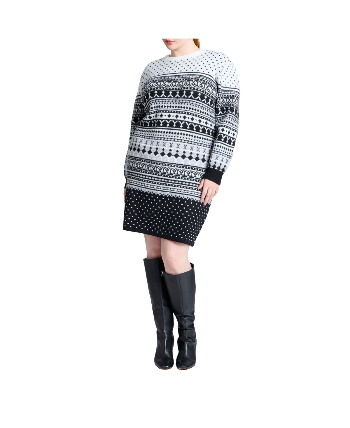Plus Size Mini Sweater Dress - Iman plaid camel