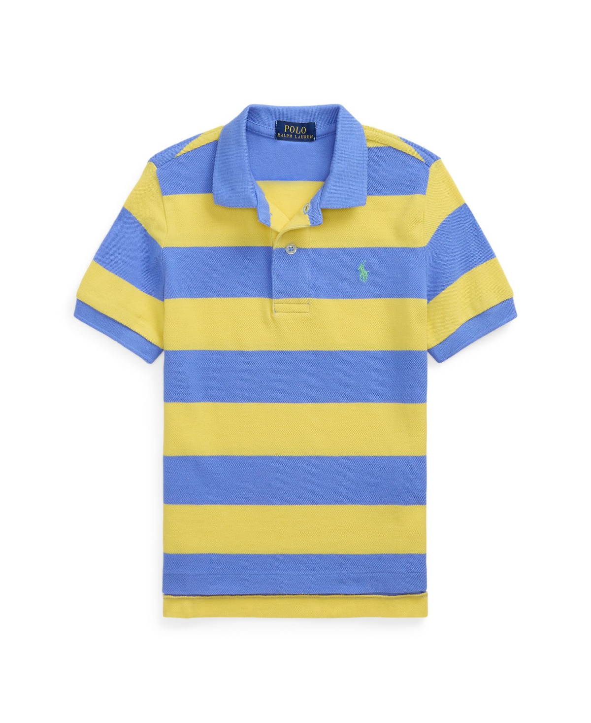 Polo Ralph Lauren Striped Cotton Mesh Polo Shirt In Harbor Island Blue,oasis Yellow
