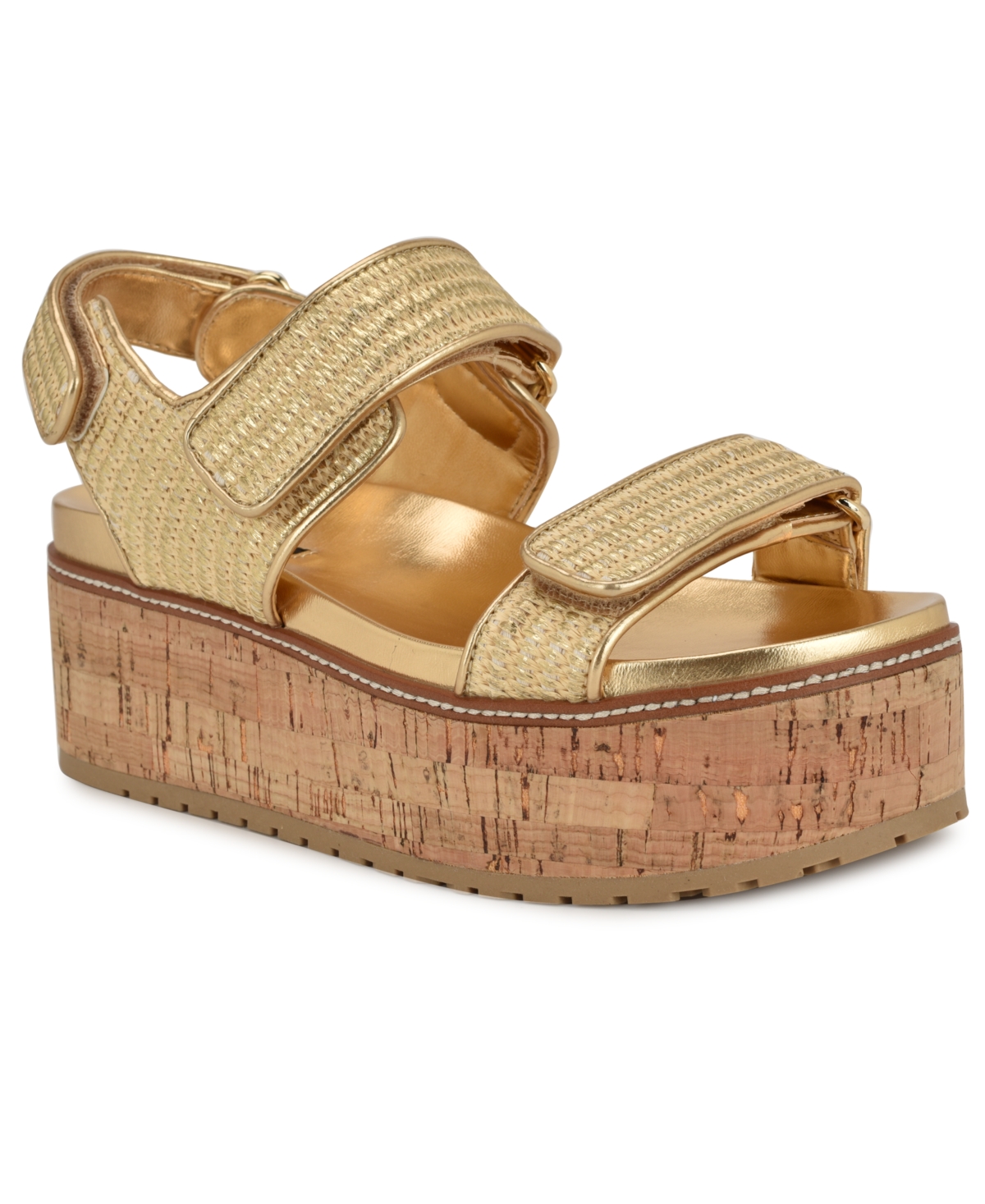 NINE WEST WOMEN'S HEAVIN WOVEN PLATFORM WEDGE SANDALS 