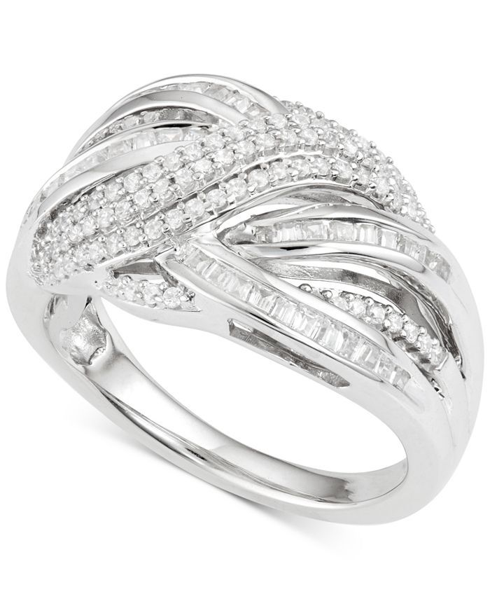 Macy's Diamond Crisscross Ring (1/2 ct. t.w.) in Sterling Silver - Macy's