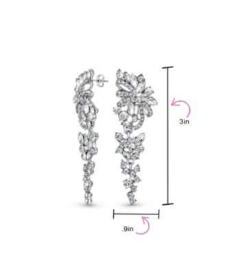 Dangling Holiday Party Waterfall Long Flower Bow Crystal Prom Pageant Chandelier Statement Earrings Pink Rose Gold Or Silver Plated
