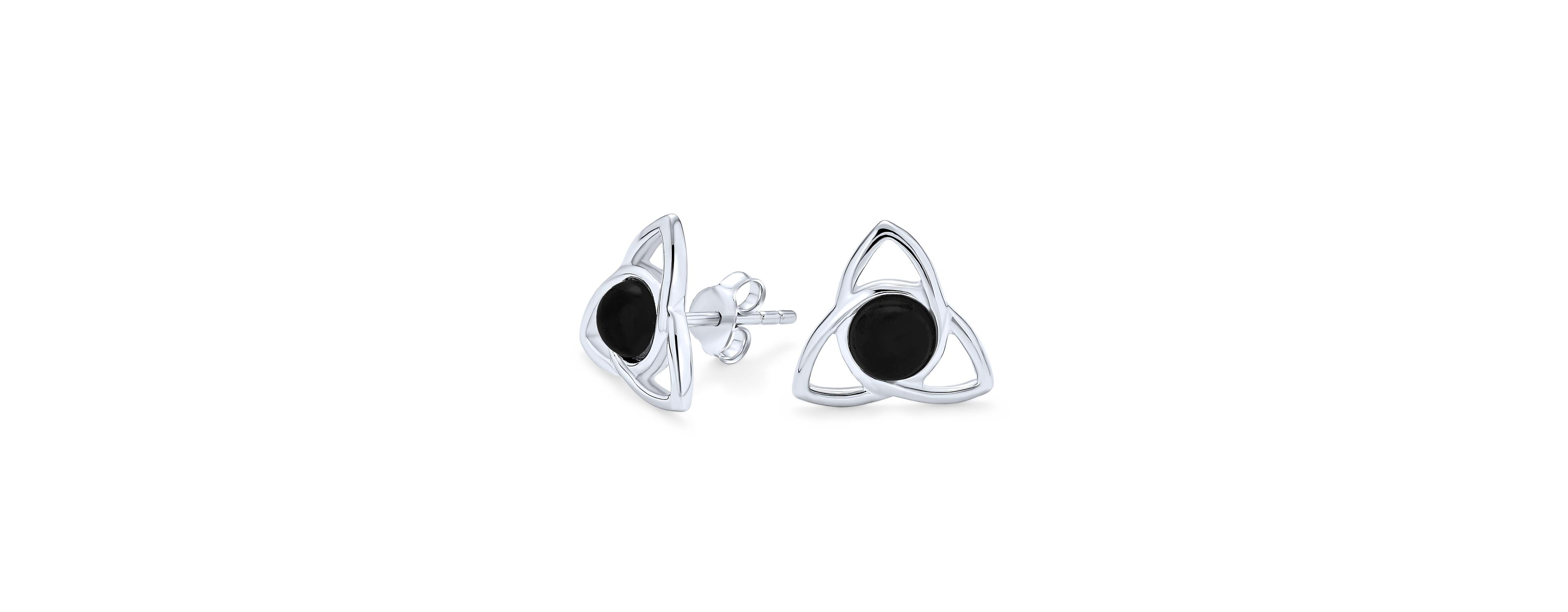 Bling Jewelry Natural Onyx Amber Stone Trinity Love Knot Triquetra Celtic Pendant Stud Earrings .925 Sterling Silver
