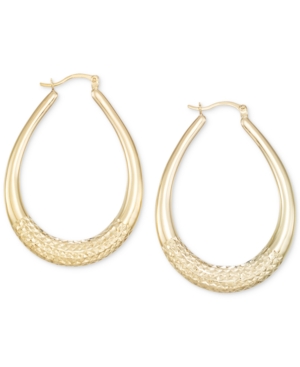 image of Large Patterned Teardrop Shape Hoop Earrings in 14k Gold Vermeil
