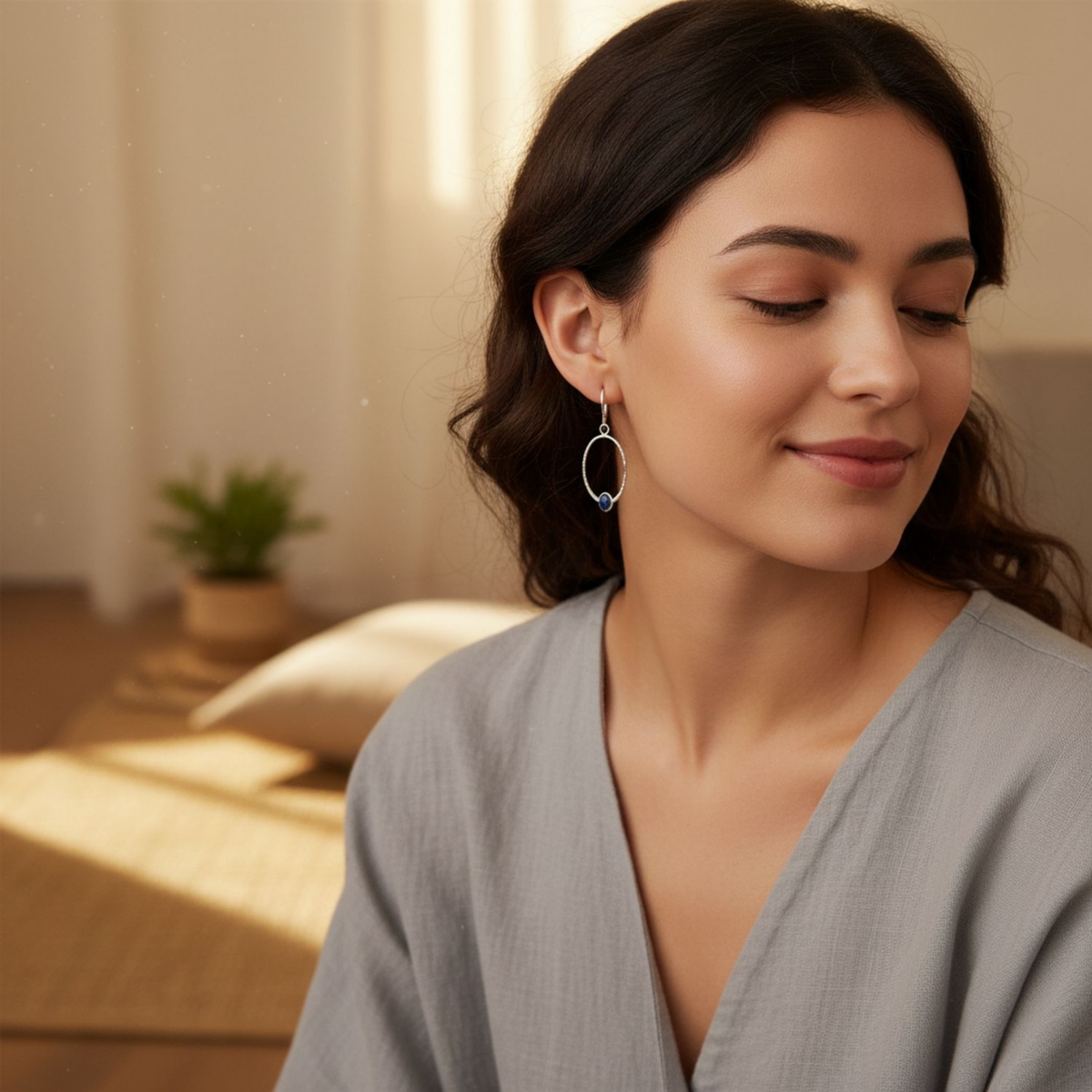 Bling Jewelry Geometric Dangle Earrings with Blue Lapis Lazuli in Sterling Silver