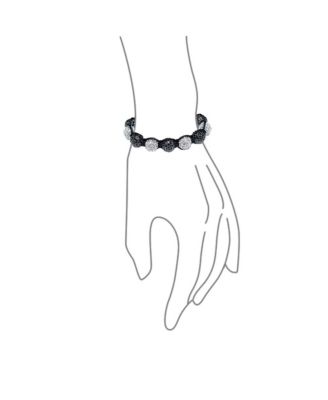 Black Blue White Gold Tone Strand Bracelet with Pave Crystal Disco Ball