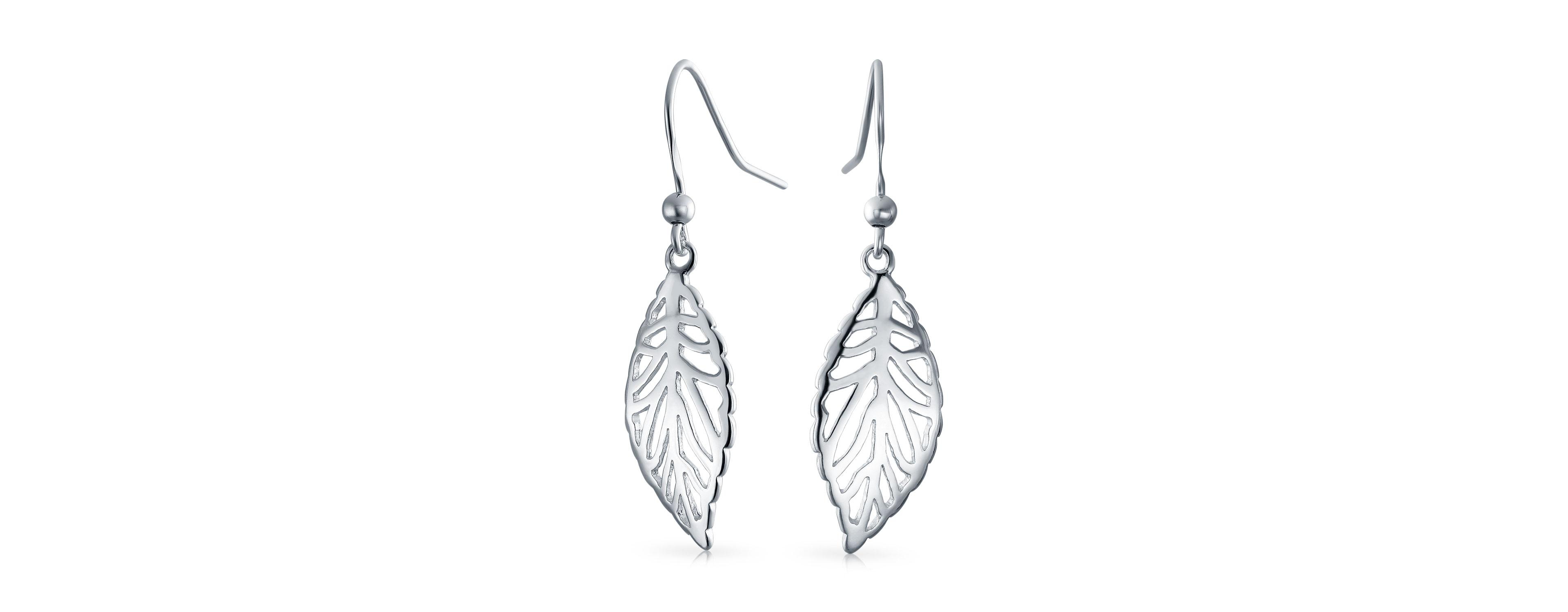 Bling Jewelry Filigree Leaf Feather Dangle Earrings in Sterling Silver 1.5 Inch Western Jewelry