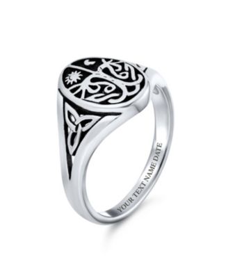 Celestial Celtic Sun Moon Tree Of Life Signet Silver Ring Antique Style Sterling